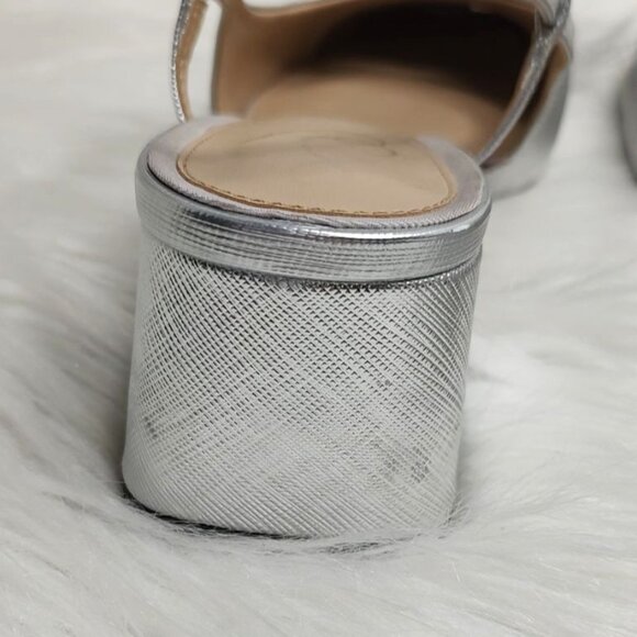Sam Edelman Tarra Slingback Pump Heels Cap Toe Metallic Silver Black 9.5 - Picture 10 of 15